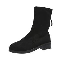 Luckywaqng Damen Plus Samt Schneestiefel Mit Klobigem Absatz Mode Modische Eleganter High Top Boots Gemütliche Reißverschluss Winterschuhe Winddicht Plus Fleece Warm Rutschfeste Wanderstiefel von Luckywaqng