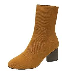 Luckywaqng Damen Stiefeletten Casual Chelsea Boot Stiefel Damen Stiefeletten Herbst Und Winter Stretch Strick Einfarbig Mode Bequem Einfache Spitzschuh Kitten Heels Damen Winterstiefel Knöchel Schuhe von Luckywaqng