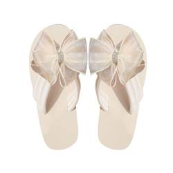 Luckywaqng Flache Lässige Offene Zehentrenner Sommerschuhe Römer Boho Glitzer Flip Flops Mit Bowknot Elegant Coole Mit Fussbett Sandaletten Bequem Flache Schuhe Sommer Sandalen Mit Arch Support von Luckywaqng