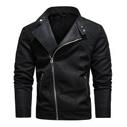 Luckywaqng Lederjacke Herren Vintage,Winter Pu-Lederjacke,Gepolsterte Jacke Mit GroßEm Revers,Winterjacke Herren,Jacke Mit SchräGem Revers Und ReißVerschluss Und Stehkragen,Baumwolljacke Herren von Luckywaqng