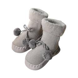 Luckywaqng Sneaker Baby Kleinkind-Baby-Bodensocken, verdickt und aus Fleece, warme Kleinkinderschuhe, rutschfest, für 0 bis 24 Monate Lernlaufschuhe (Grey, 19 Infant) von Luckywaqng