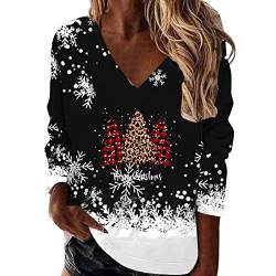 Luckywaqng Weihnachtspullover Damen Langarm Schneemann Schneeflocke Drucken Oversize Weihnachtsshirts Lässiges V-Ausschnitt Locker Langarmshirt Sweatshirt Weihnachtsbluse Sweatpullover Oberteile von Luckywaqng