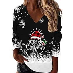 Luckywaqng Weihnachtspullover Damen Langarm Schneemann Schneeflocke Drucken Oversize Weihnachtsshirts Lässiges V-Ausschnitt Locker Langarmshirt Sweatshirt Weihnachtsbluse Sweatpullover Oberteile von Luckywaqng