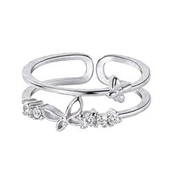 Ringe Partnerringe Silber 2 Ringe An meine Tochter Schmetterlingsring Schmetterlings-Strassring minimalistischer Angstring Geschenk für sie zurück zur Schule Geschenk Ringe Teenager (Silver, One Size) von Luckywaqng