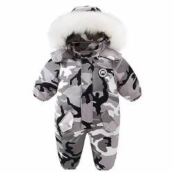 Schneeoverall 128 Kleinkind Jungen Mädchen Winter Verdicken Mantel Camouflage Kapuzenjacke Schneeanzug Kleinkind Winddicht Warm Overall Outwear Schnee Tragen Perlenarmband (Grey, 4-5 Years) von Luckywaqng