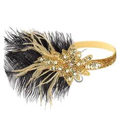 Stirnbänder Damen Winter Set Frauen 1920er Jahre Flapper Stirnband Schwarz Feder Kopfschmuck Strass Haarband Cocktail Zubehör für Frauen Dünner Gummifaden von Luckywaqng