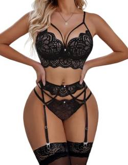 Lucyme Reizwäsche Damen Erotische Unterwäsche Damen Dessous Erotisch Sex Damen Body Spitze Sexy Bustier Damen Sexy Body Sexy Dessous BH Set Damen Sexy Bandage Dessous Sexy Damen Schwarz XXL von Lucyme