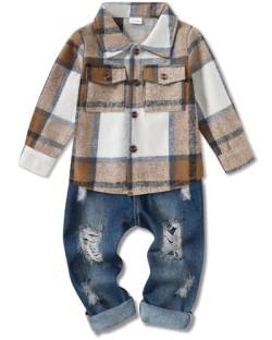 Lufebut Baby Kleidung Jungen Winter Babykleidung Outfit Set Langarm Kariert Top + Hose Bekleidungssets für Kinder Jungen Gelb 12-18 Monate von Lufebut