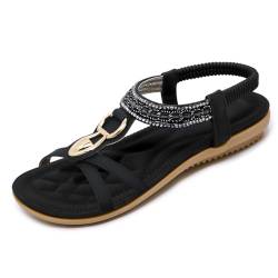 Lufebut Sandalen Damen Sommer Flache Freizeit Sandaletten Schuhe strand mit Weiches Fussbett Rutschfestem Bohemian Zehentrenner Schwarz, 41 EU von Lufebut