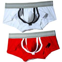 Lukione 2 Stücke Herrenunterwäsche Boxershorts Atmungsaktiv Sexy Jockstrap Unterhosen Weiß & Rot für Boyfriend Männer, XXL von Lukione