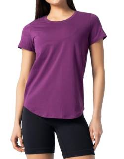Lulucheri Damen Pima-Baumwolle Kurzarm Workout Shirt Athletic Yoga Tops Rundhals T-Shirt, Dramatisches Magenta, X-Groß von Lulucheri