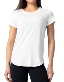 Lulucheri Damen Pima-Baumwolle Kurzarm Workout Shirt Athletic Yoga Tops Rundhals T-Shirt, optical white, Groß von Lulucheri