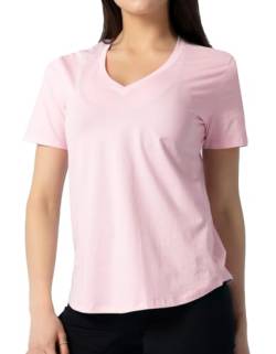 Lulucheri Damen Workout T-Shirt Pima Baumwolle Kurzarm V-Ausschnitt Shirts Athletic Yoga Casual Tee Tops, Soft Fondant Pink, Groß von Lulucheri
