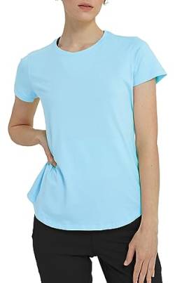 Lulucheri Sportshirt Damen Sport Yoga Fitness Shirt Laufshirt Kurzarm Tops Trainingsshirt Sommer Shortsleeve(Eisblau，L) von Lulucheri