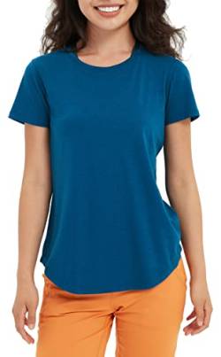 Lulucheri Sportshirt Damen Sport Yoga Fitness Shirt Laufshirt Kurzarm Tops Trainingsshirt Sommer Shortsleeve(Preußisch Blau，L) von Lulucheri