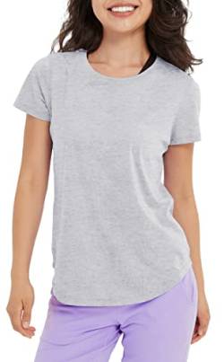 Lulucheri Sportshirt Damen Sport Yoga Fitness Shirt Laufshirt Kurzarm Tops Trainingsshirt Sommer Shortsleeve(White Marl Heather，L) von Lulucheri