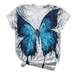 Damen 3D T-Shirt Kurzarm Sommer Lustig Animal Print Tshirt,Lulupi Tier Bedruckt Shirts All-Over Grafik Druck Tops Buntes Schmetterling Top Shirt Teenager Mädchen Rundhals Bluse Oberteile von Lulup