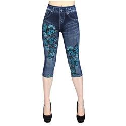 Lulupi Damen 3/4 Leggings Capri Leggins Jeggings Frauen Mädchen Jeansleggings Schmetterling Gedruckt Hose Knielang Kurze Sporthose Yogahose Jogginghose von Lulup