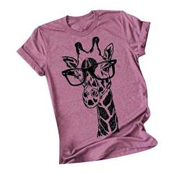 Lulupi Damen Kurzarm Sommer T-Shirt Lustig Tier Druck Tshirt Rundhals Kurzarmshirt Giraffe Print Tshirt Lässige Lose Bluse Tops von Lulup