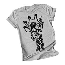 Lulupi Damen Kurzarm Sommer T-Shirt Lustig Tier Druck Tshirt Rundhals Kurzarmshirt Giraffe Print Tshirt Lässige Lose Bluse Tops von Lulup