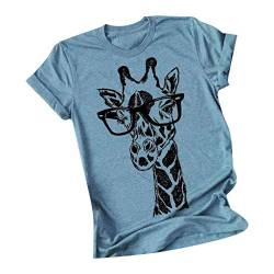 Lulupi Damen Kurzarm Sommer T-Shirt Lustig Tier Druck Tshirt Rundhals Kurzarmshirt Giraffe Print Tshirt Lässige Lose Bluse Tops von Lulup
