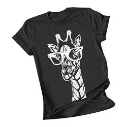 Lulupi Damen Kurzarm Sommer T-Shirt Lustig Tier Druck Tshirt Rundhals Kurzarmshirt Giraffe Print Tshirt Lässige Lose Bluse Tops von Lulup