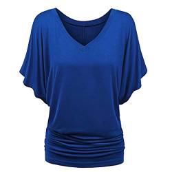 Lulupi Damen Shirt Fledermaus V-Ausschnitt Blusenshirt Ruffles Kurzarm Bluse Tunika Übergröße Elegant Oberteile Locker Lässig Tops von Lulup