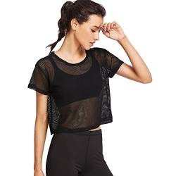 Lulupi Damen Sport Shirt Transparent Tüll Mesh Top Oberteile Netz Kurzarm Crop Tops Leicht Atmungsaktiv Sporttop T-Shirt für Yoga Laufen Wandern Fahrrad von Lulup