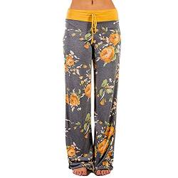 Lulupi Damen Weite Hose Haremshose Extra Lang Blumenmuster Freizeithose Bequem Straight Fit Sommerhose Yogahose High Waist Locker Frauen Hosen von Lulup