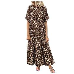 Lulupi Lang Kleid Damen Leoparden Sommerkleid Animal Print Kurzarm Maxikleid Retro Tierdruck Strandkleid Lose Rundhals Kleider von Lulup