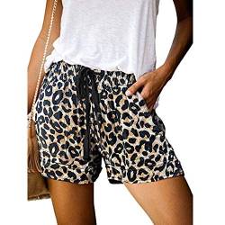 Lulupi Shorts Damen Kurze Hose Sommer Freizeithose Schlafhose Tunnelzug Leicht Sommerhose Bermuda Frauen Mädchen Locker Strandshorts Print Pants (Leoprint,L) von Lulup