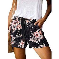 Lulupi Shorts Damen Kurze Hose Sommer Freizeithose Schlafhose Tunnelzug Leicht Sommerhose Bermuda Frauen Mädchen Locker Strandshorts Print Pants (Streifen,S) von Lulup
