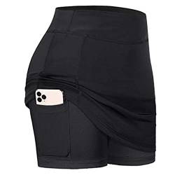 Sportrock Damen Tennisrock 2in1 Sport Hosenrock Innenhose mit Tasche,Lulupi Kurze Sporthose Atmungsaktiv Elastisch Sportshorts Skorts Rock Hose für Laufen Fahrrad Tennis Golf von Lulup