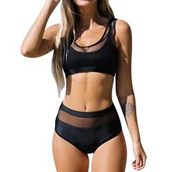 Lulupi Bademode Damen Spitze Bikini Set Push Up High Neck Badeanzug mit Netz, Brazilian Bikini Zweiteiliger Badeanzüge Sport Schwimmanzug Beachwear von Lulupi