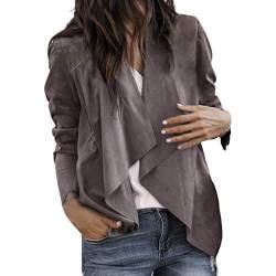 Lulupi Blazer Damen Lederimitat Jacke Cardigan, Frauen Elegant Bolero Kurze Langarm Jacke Leichte Schulterjacke Outwear Mantel von Lulupi