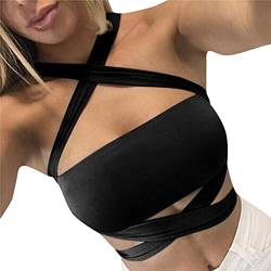 Lulupi Damen Crop Top Sexy Bauchfrei BH-Tops Bandage Schulterfrei Oberteil Shirt Frauen Blusen Sport Bustier Unterhemd Sommer Basic Tanktop Bra von Lulupi