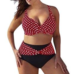 Lulupi Damen Große Größen Push Up Bikini Set Übergröße Zweiteiliger Badeanzug Mollige Frauen Bikini Bademode Plus Size Gepolstert Cups Badeanzüge Tankini Strandmode Beachwear, Rot, XXL von Lulupi