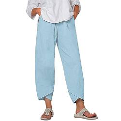 Lulupi Damen Leinenhose Leichte Sommerhosen Locker Luftig Weite Hose Leinen Freizeithose Gummibund Taschen Haremshose Pants von Lulupi