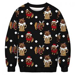 Lulupi Damen Weihnachtspullover 3D Druck Hoodie Lustig Pullover Unisex Ugly Christmas Sweater Xmas Kapuzenpullover Sweatshirt Weihnachten Pulli Jumper von Lulupi