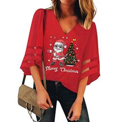 Lulupi Damen Weihnachtsshirt V-Ausschnitt Christmas Pullover Weihnachten Shirt Blusen Lustig Weihnachtsmann Langarmshirt Weihnachtspullover von Lulupi