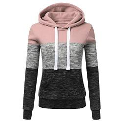 Lulupi Kontrastfarbe Pulli Damen Patchwork Hoodies, Rollkragenpullover Gestreift Kapuzenpullover Herbst Winter Pullover Sweatshirt mit Kapuze von Lulupi