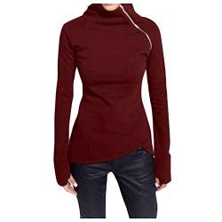 Lulupi Rollkragenpullover Damen Sweatshirt Lang Stehkragen Pullover Zipper Einfarbige Pulli Slim Fit Winterpullover Shirt Oberteile Gr.S-5XL von Lulupi