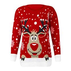 Lulupi Weihnachtspullover Damen Rentier Pullover Weihnachten Elch Strickpullover Bambi Christmas Sweater Mädchen Jungen Weihnachtspullis Sweatshirt von Lulupi