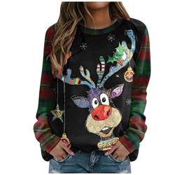 Lulupi Weihnachtspullover Damen Weihnachts Hoodie Sweatshirt, Lustige Hässliche Christmas Pullover Rentier Schneemann Weihnachtspulli Kapuzenpullover mit Weihnachtsmotiv (W#A-Green, XXL) von Lulupi