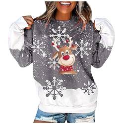 Lulupi Weihnachtspullover Damen Weihnachts Hoodie Sweatshirt, Lustige Hässliche Christmas Pullover Rentier Schneemann Weihnachtspulli Kapuzenpullover mit Weihnachtsmotiv (W#D-Grey, S) von Lulupi