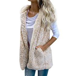 Lulupi Weste Damen Fellweste Leopard mit Kapuze Winter Warm Fleece-Weste Teddyfleece Lange Ärmellos Winterjacke Mantel von Lulupi