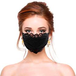 Lulupi Mundschutz Multifunktionstuch Spitze Atmungsaktiv Maske Waschbare Schwarz Stoffmaske Stickerei Blumen Mund-Nasen Bedeckung Spitzenmaske Elegant Frauen Bandana Halstuch Schals von Luluu