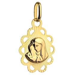 Anhänger Heilige Jungfrau Maria Gold Gelbgold 585 14K Goldanhänger Kettenanhänger Gottesmutter Medaille Medaillon Blume Damen Mädchen Jungen Kinder von Lumari Gold