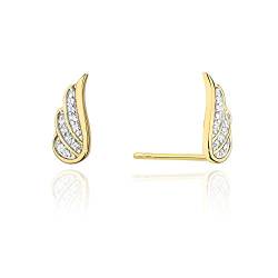 Damen Ohrringe Stecker 585 14k Gold Gelbgold Ohrstecker Engelsflügel Diamanten Brillanten von Lumari Gold