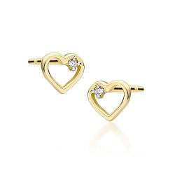 Damen Ohrringe Stecker 585 14k Gold Gelbgold Ohrstecker Herz Diamant Brillanten von Lumari Gold